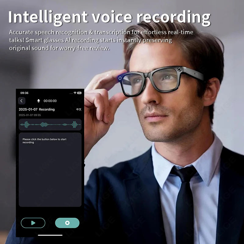 Fashion AI Camera Smart Glasses IP65 Waterproof Bluetooth Call Playing Music Smart Glasses Identify Pictures Use Chatgpt