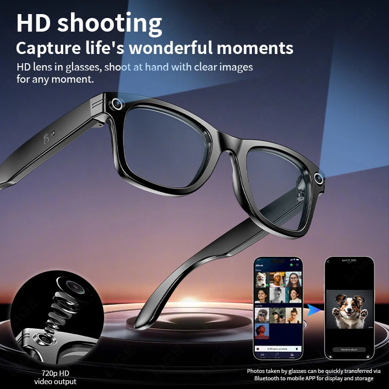 Fashion AI Camera Smart Glasses IP65 Waterproof Bluetooth Call Playing Music Smart Glasses Identify Pictures Use Chatgpt