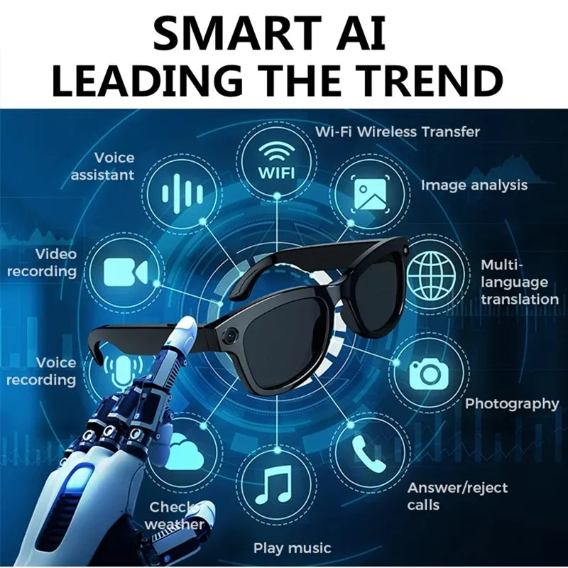 AI-Powered HD 1080P Smart Glasses with Polarized Lenses and Integrated Mini Camera for Sports and Surveillance Recording