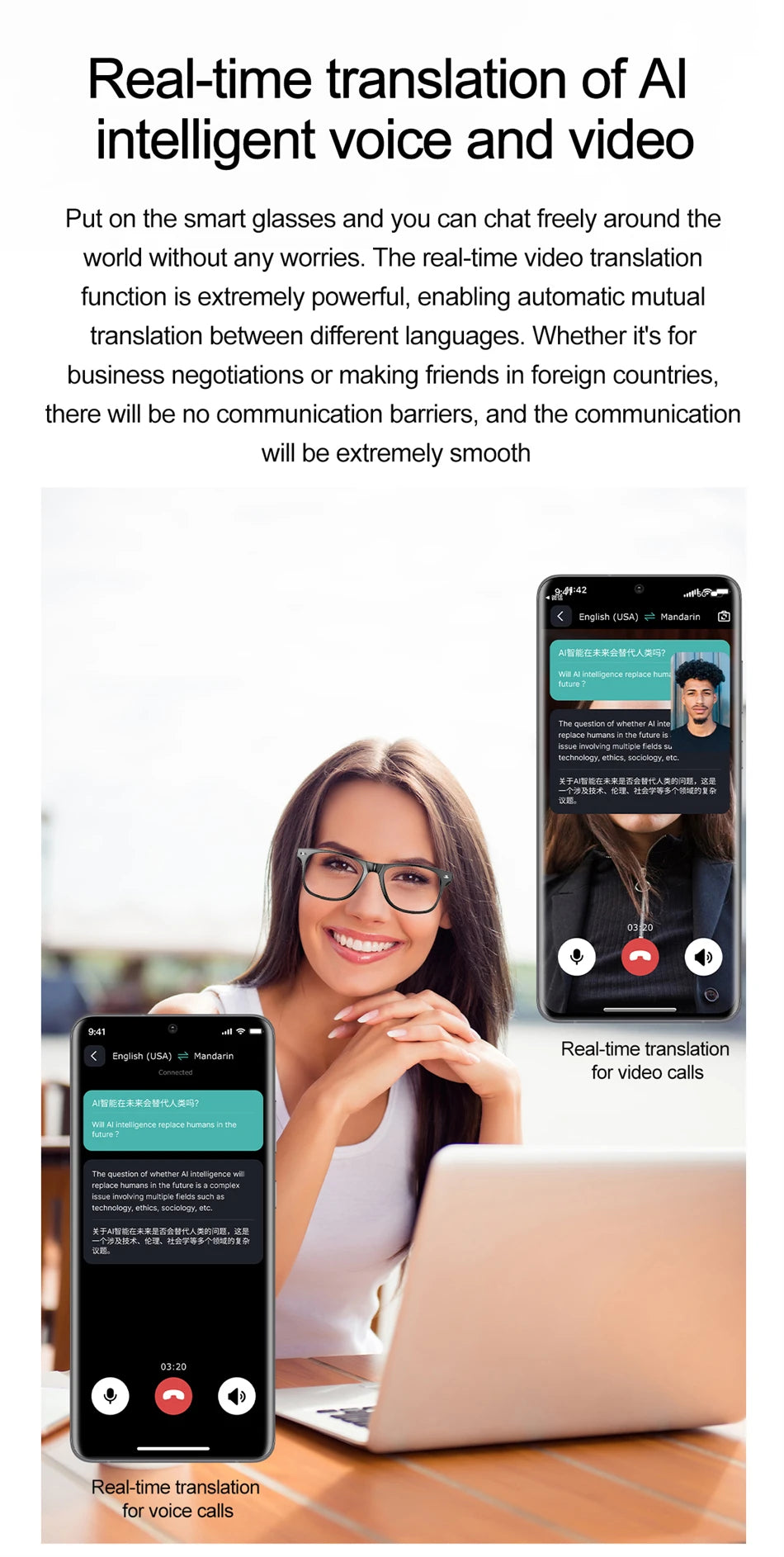 2025 AI Smart Glasses AI Intelnt Voice Video Real-Time Translation AI Conversation Q&A AI Intelnt Translation Women Men