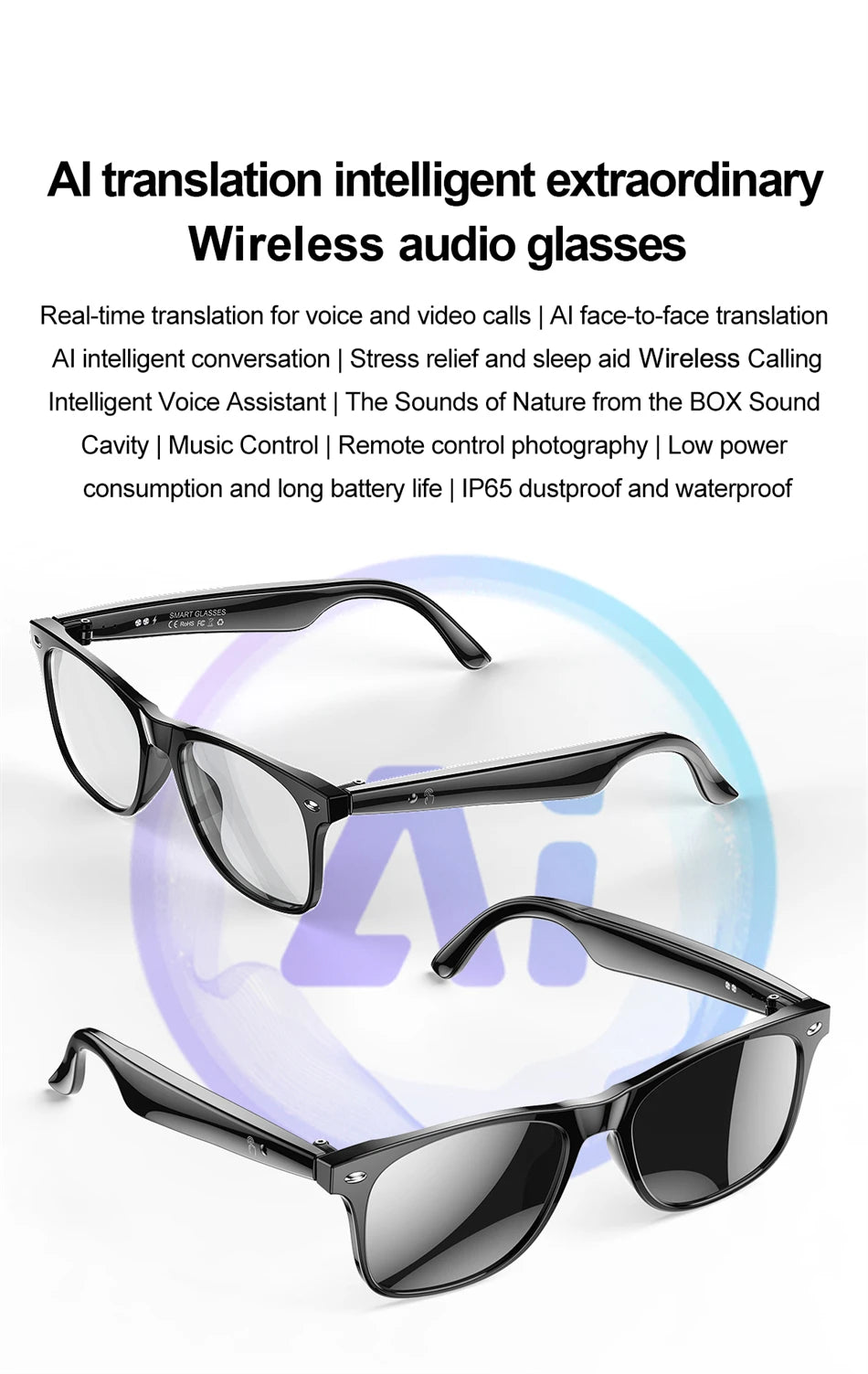2025 AI Smart Glasses AI Intelnt Voice Video Real-Time Translation AI Conversation Q&A AI Intelnt Translation Women Men