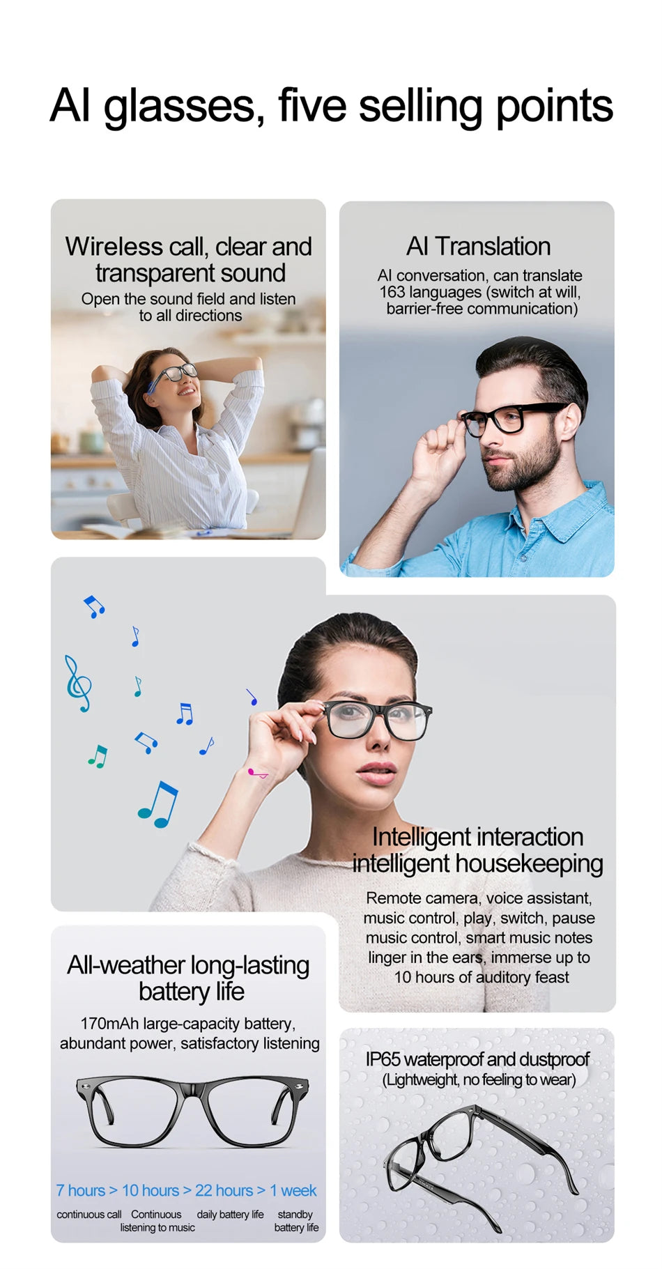 2025 AI Smart Glasses AI Intelnt Voice Video Real-Time Translation AI Conversation Q&A AI Intelnt Translation Women Men
